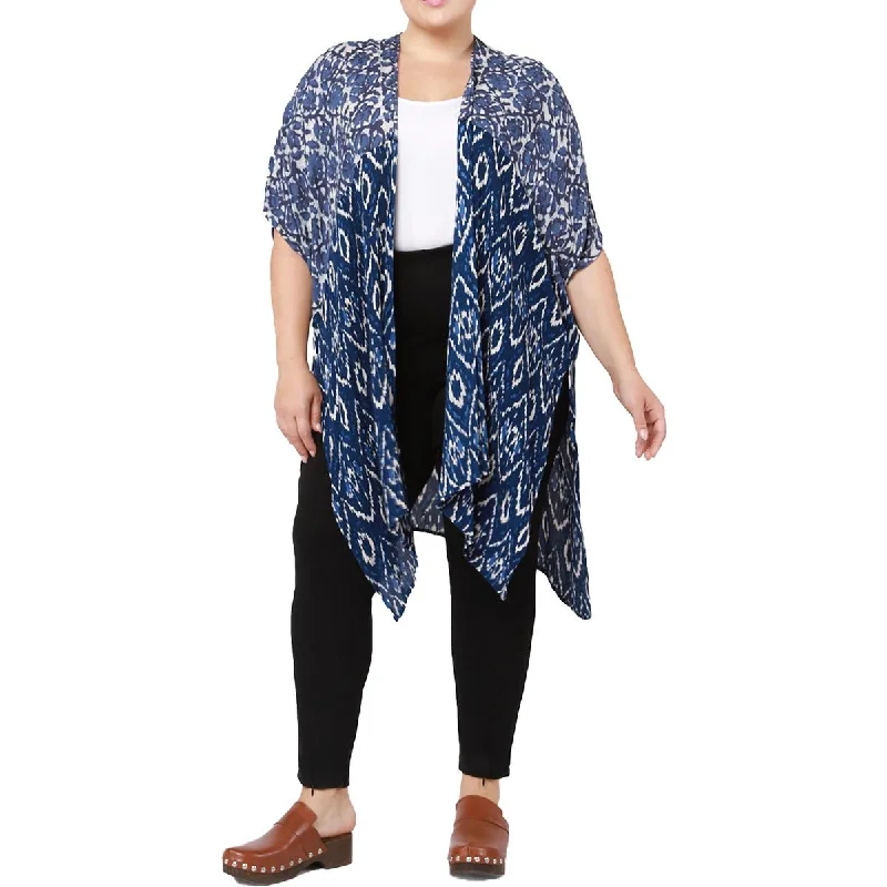 Black Tape_ Womens Plus Floral Printed Open Front Kimono