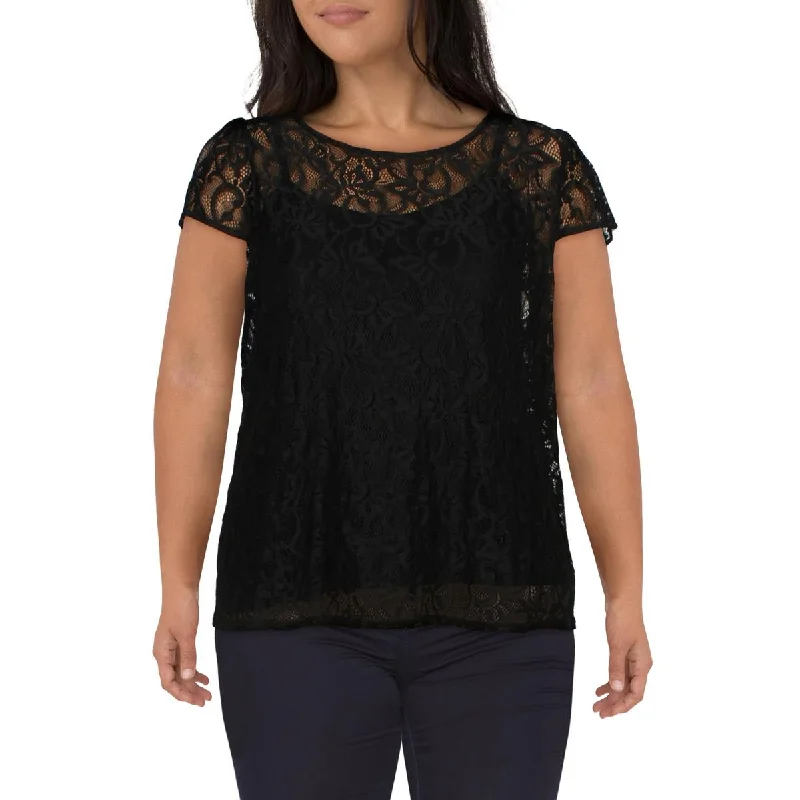 Black Tape_ Womens Plus Lace Cap Sleeve Blouse