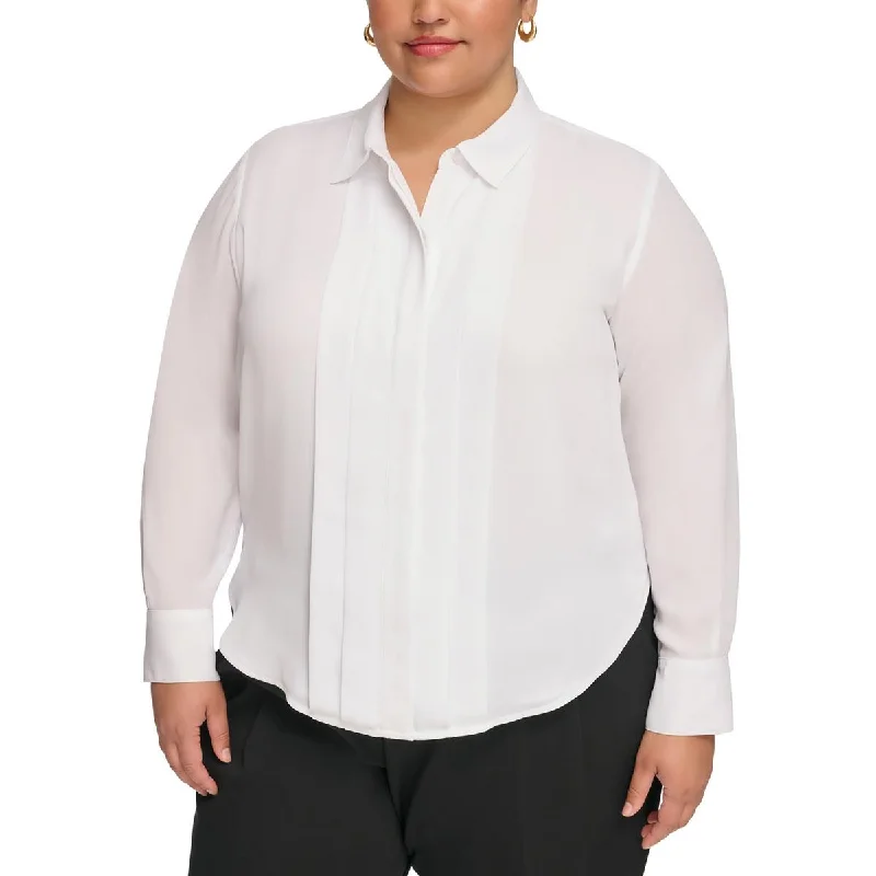 Calvin Klein Womens Plus Pleated Office Blouse