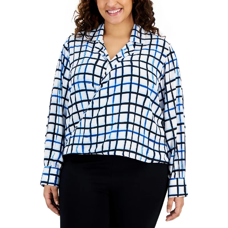 Calvin Klein Womens Plus Printed Wear To Work Blouse