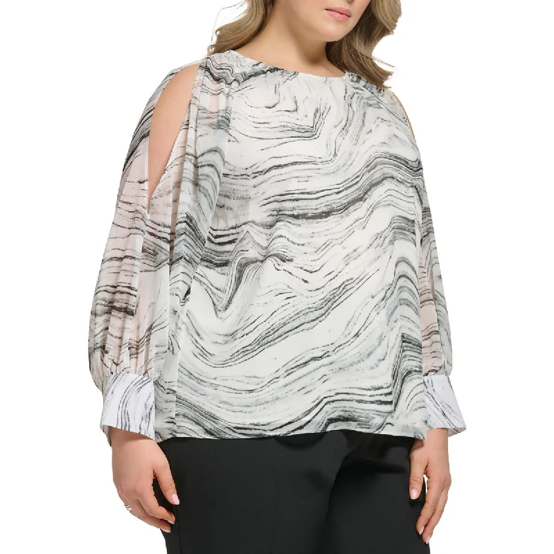 Calvin Klein Womens Plus Swirl Print Lined Cold Shoulder