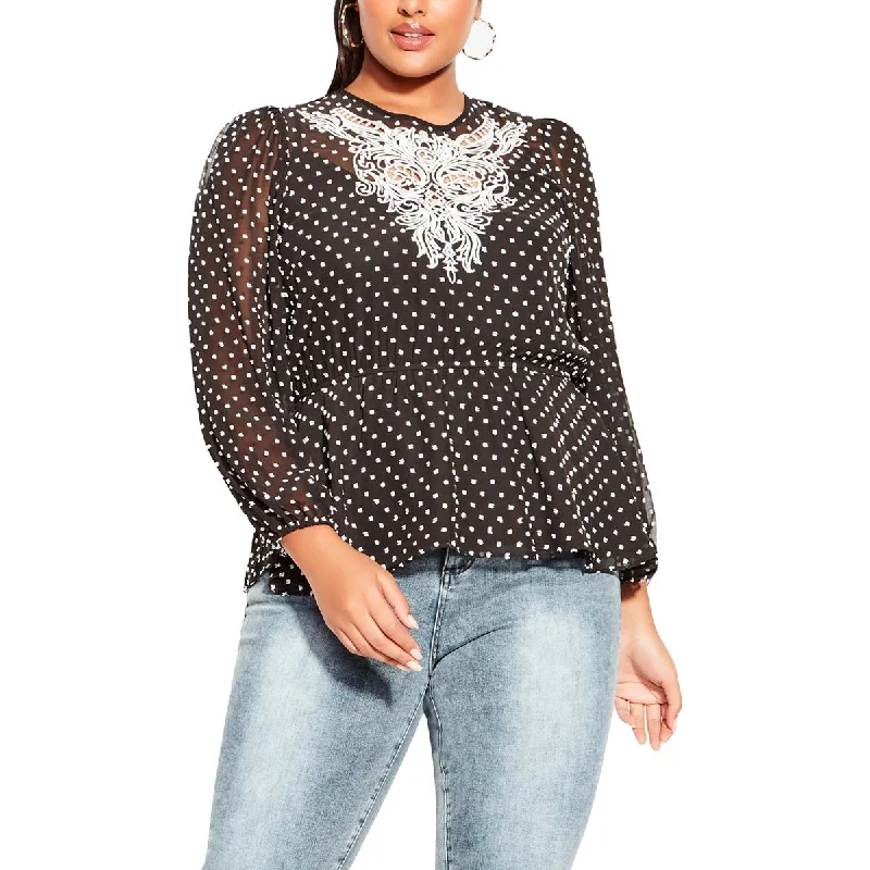 City Chic Womens Plus Embroidered Chiffon Blouse