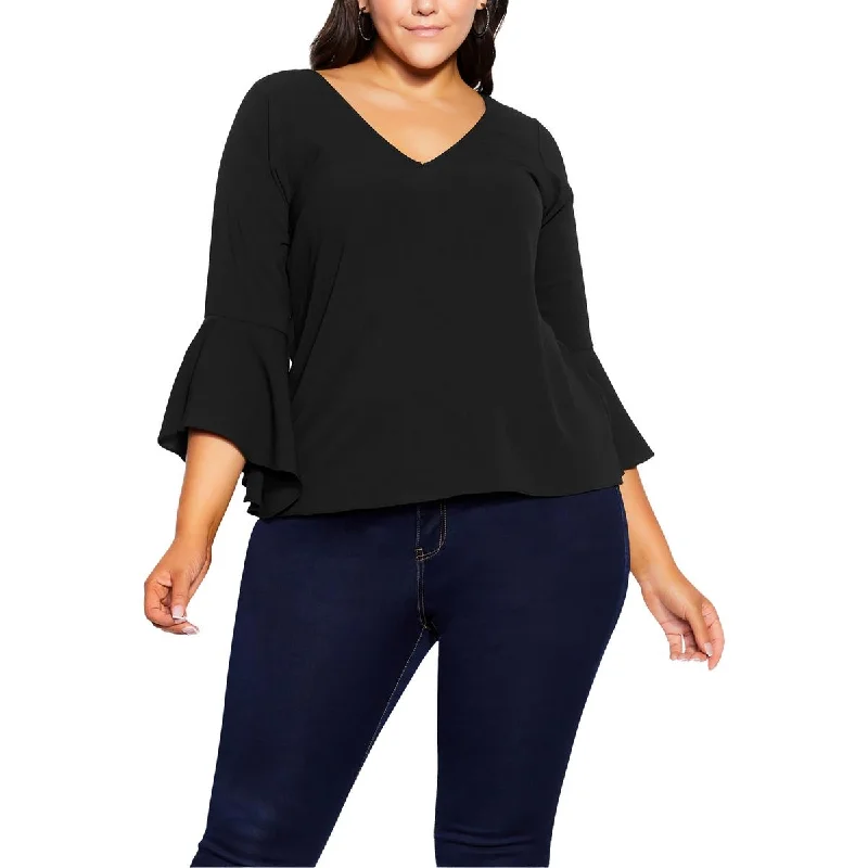 City Chic Womens Plus Solid Bell Sleeves Blouse