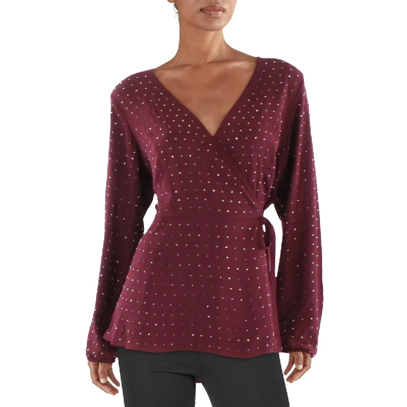 City Chic Womens Plus Side Tie Embellished Wrap Top