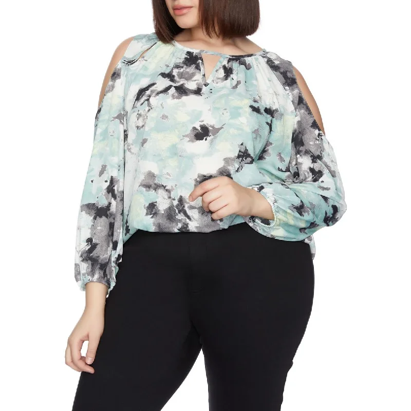 Cooper & Ella Womens Plus Printed Cold Shoulder Blouse