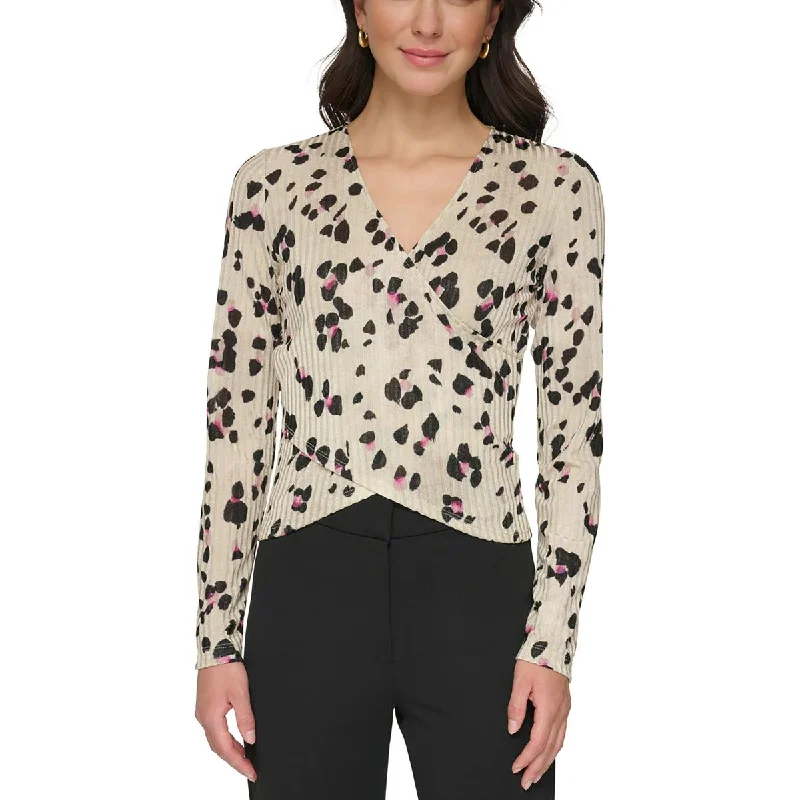 DKNY Womens Plus   Ribbed Animal Print Blouse