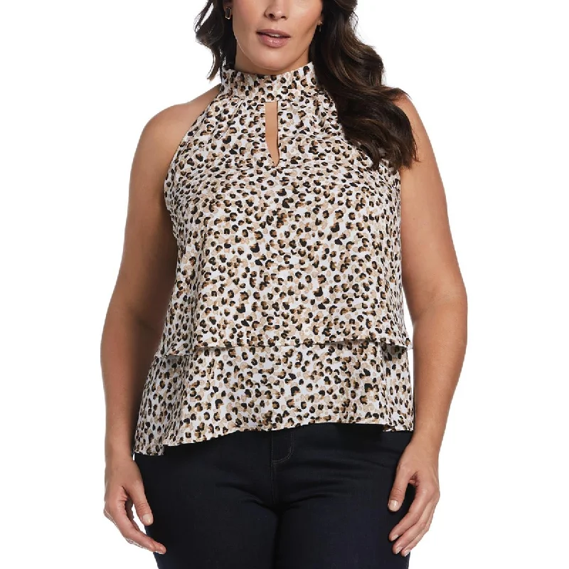 Ella Rafaella Womens Plus Chiffon Animal Print Blouse