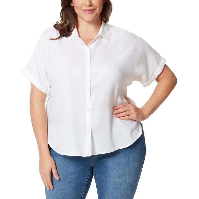 Gloria Vanderbilt Womens Plus Collared Cuff Sleeves Button-Down Top