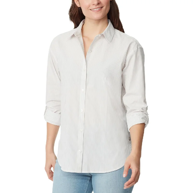 Gloria Vanderbilt Womens Plus Wind Stripe Collar Button-Down Top