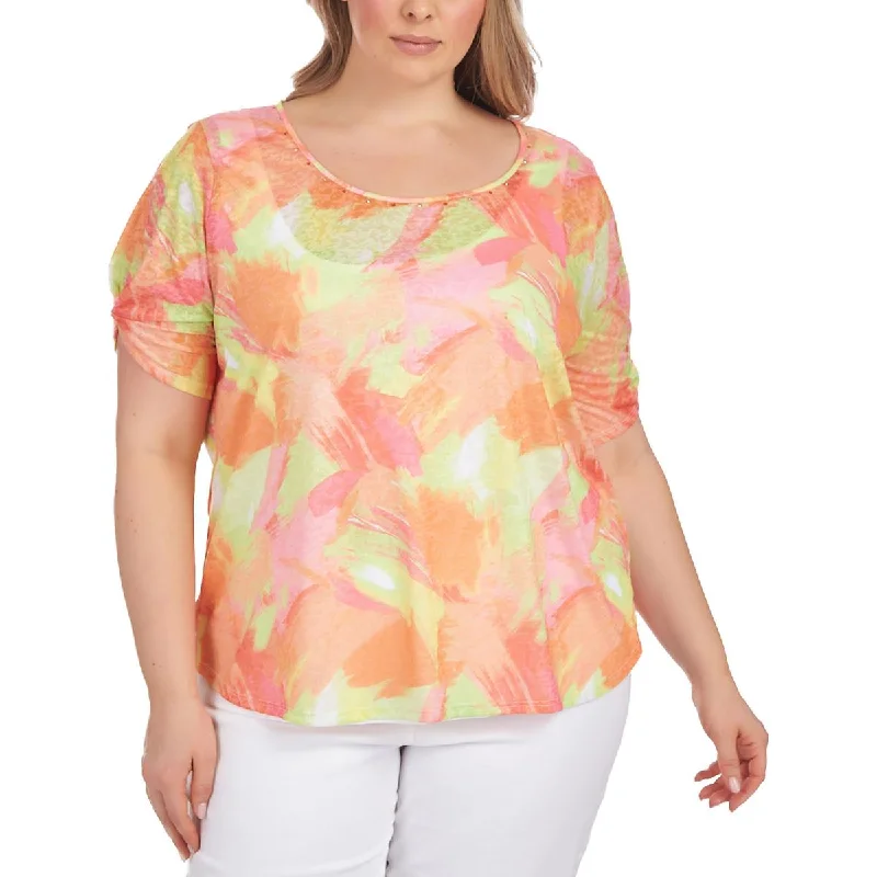 Hearts of Palm Womens Plus Embellished Multi color Blouse