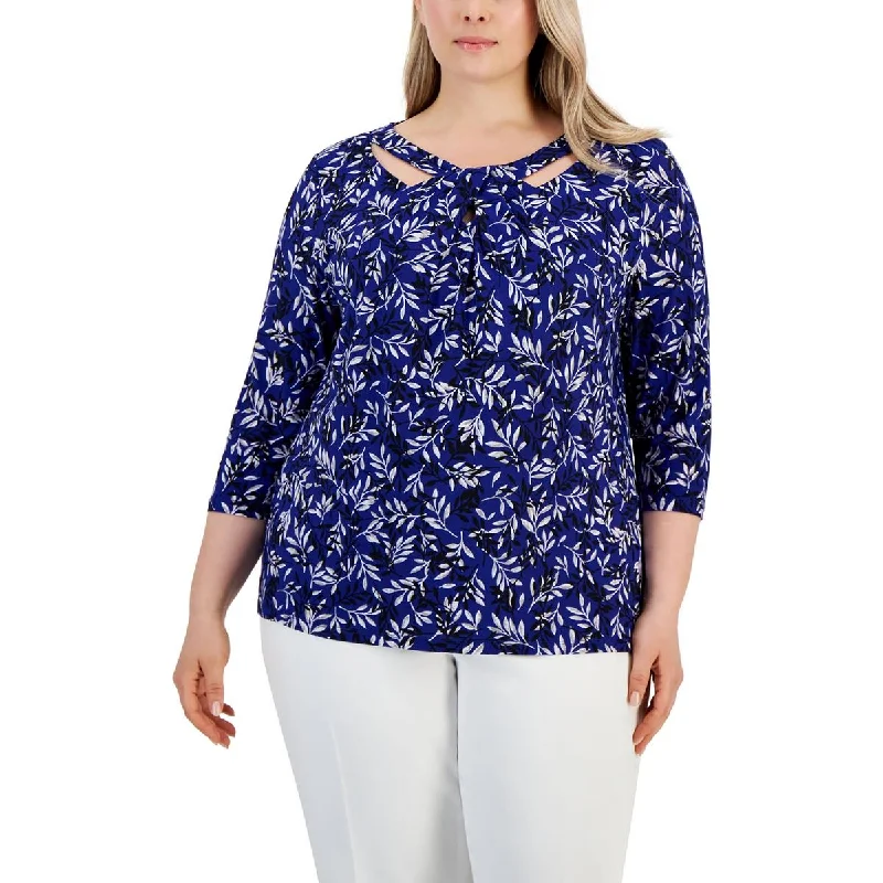 Kasper Womens Plus Cutout Printed Blouse