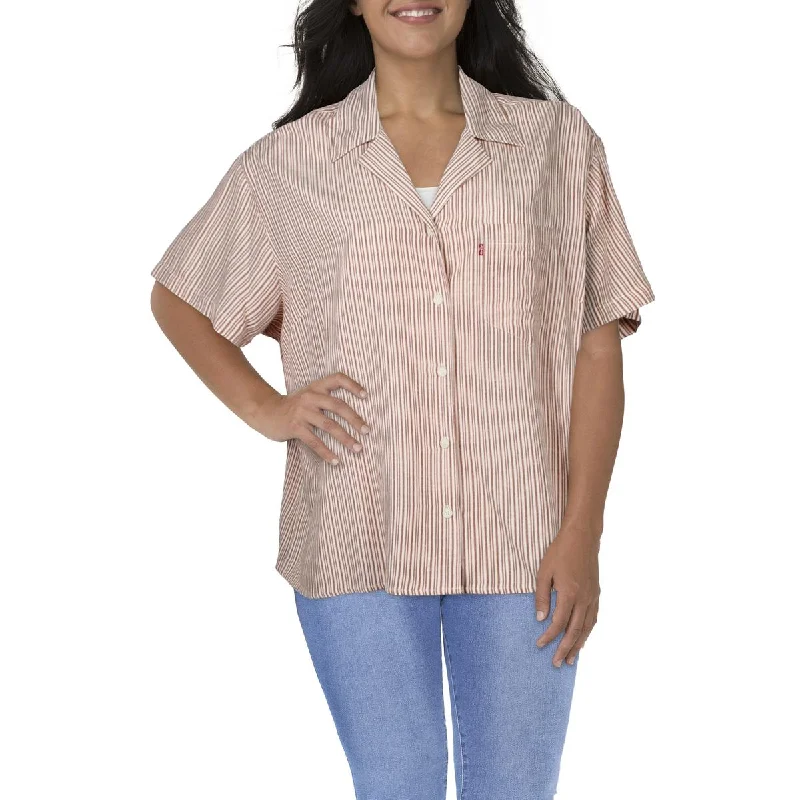 Levi's Womens Plus Collared Striped Button-Down Top