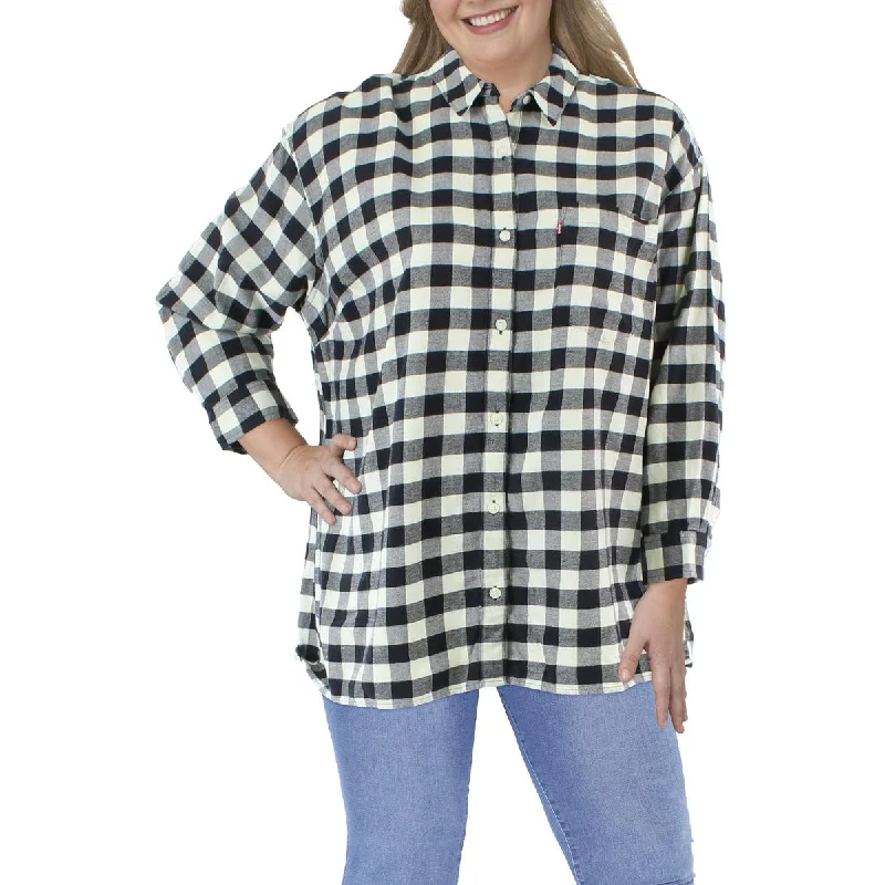 Levi's Womens Plus Cotton Plaid Button-Down Top