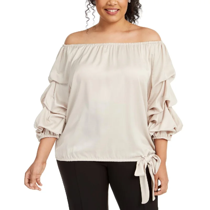 MSK Womens Plus Textured Off the Shoulder Blouse