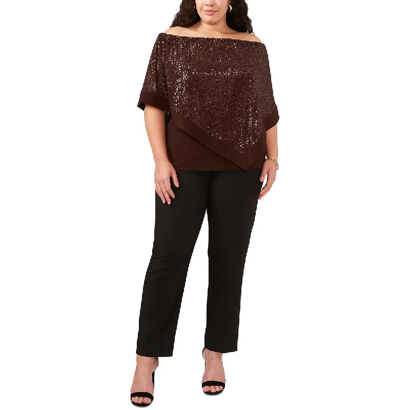 MSK Womens Plus Cape Sequined Blouse