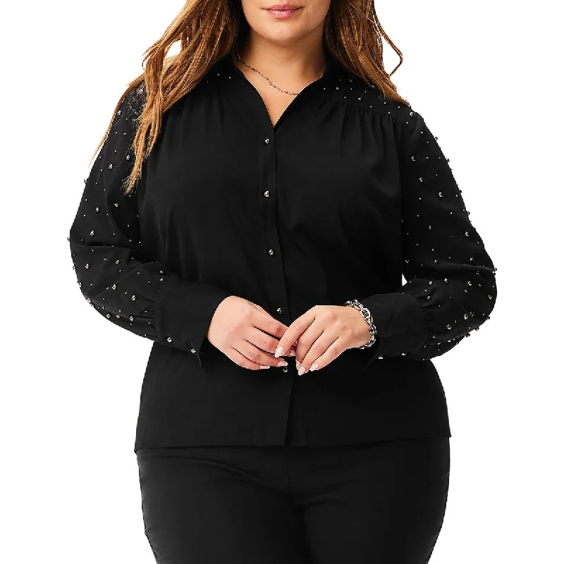 Nic + Zoe Womens Plus Constellation Woven Studded Blouse