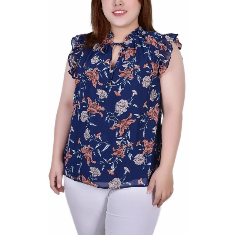 NY Collection Womens Plus Floral Print Casual Blouse