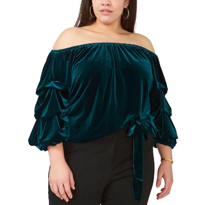 Plus Womens Velvet Off-The-Shoulder Blouse