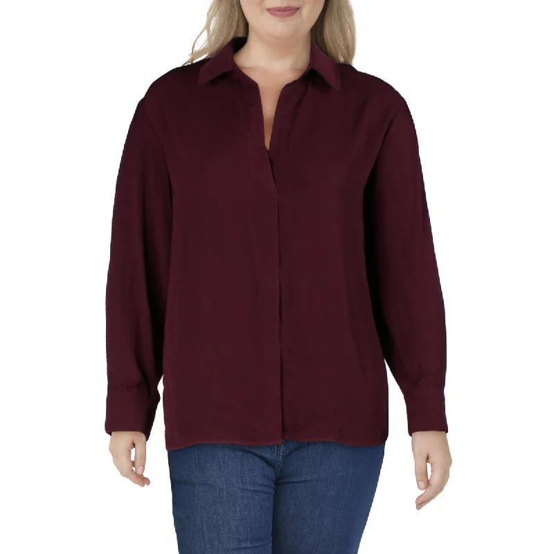 Rachel Rachel Roy Womens Plus Najila Split Neck Collared Blouse