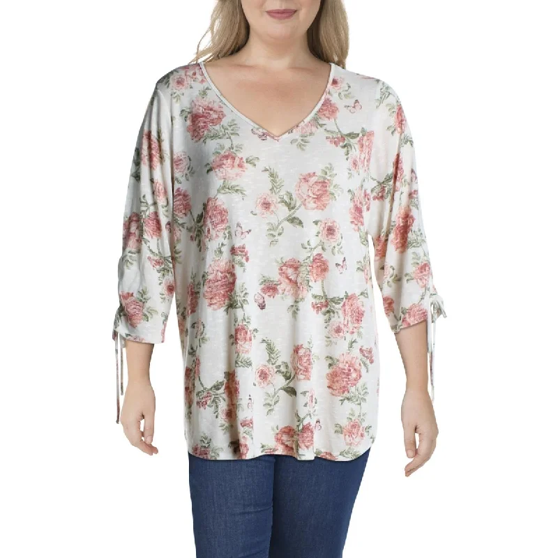 Status by Chenault Womens Plus Floral Bell Sleeves Top