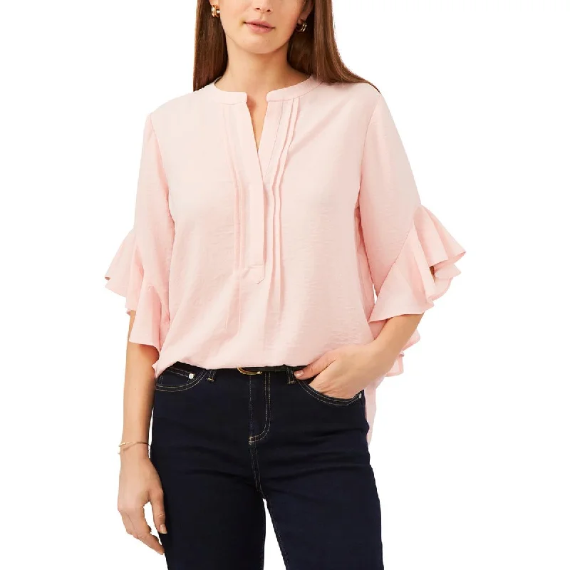 Vince Camuto Womens Plus Split Neck Ruffled Henley