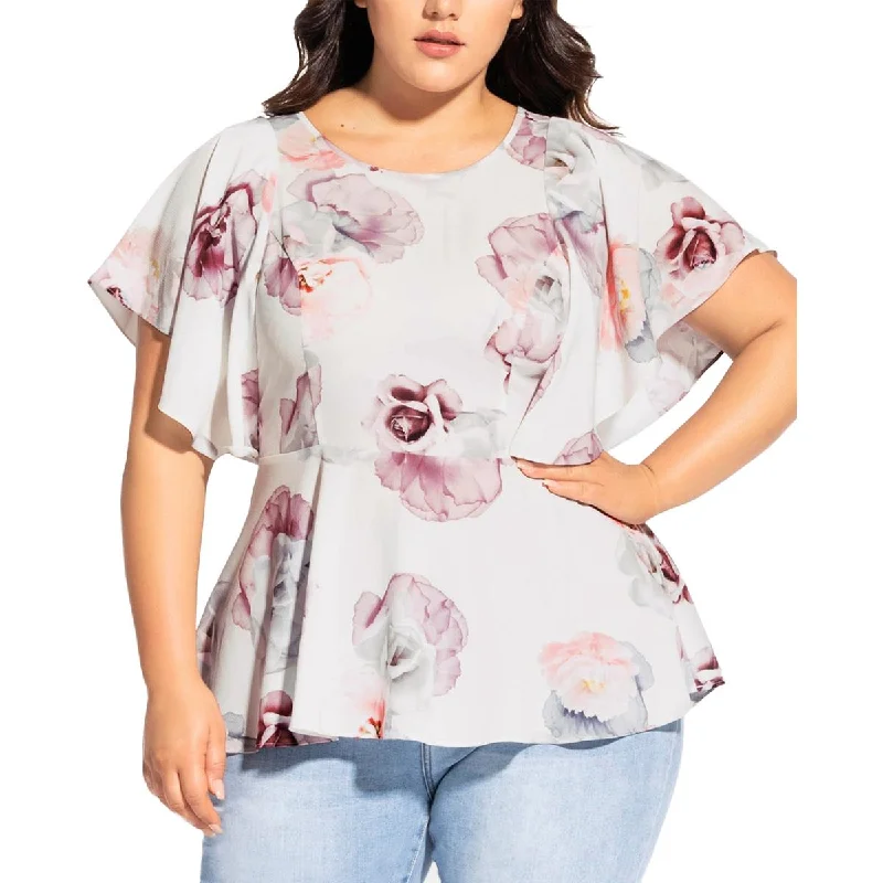 City Chic Womens Plus Textured Floral Peplum Top