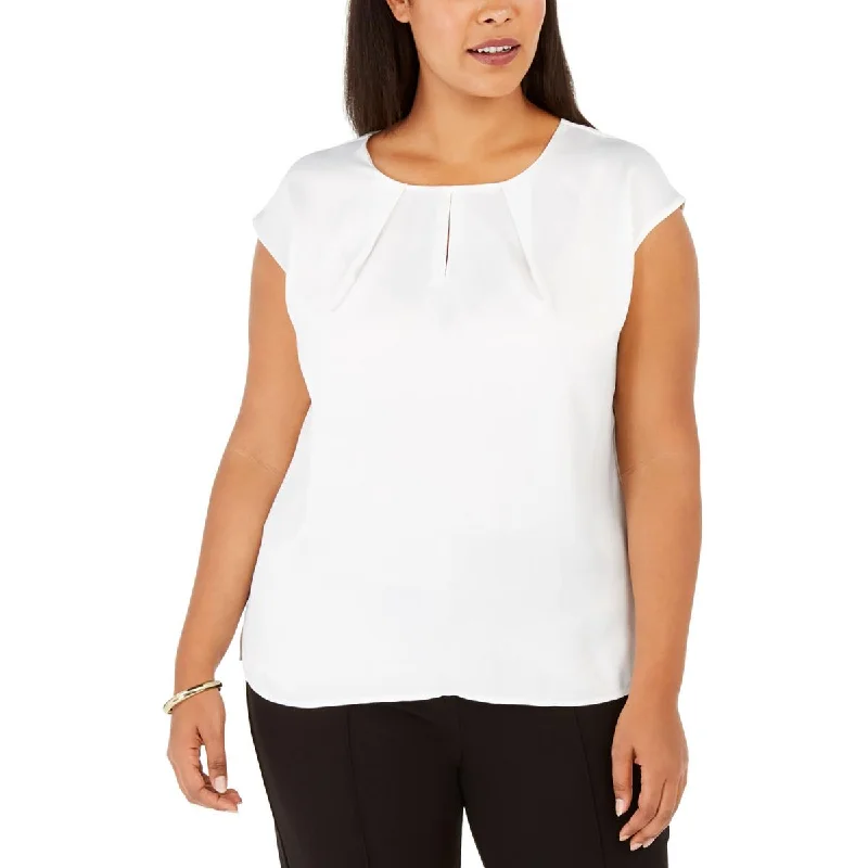 Kasper Womens Plus Cap Sleeve Keyhole Blouse