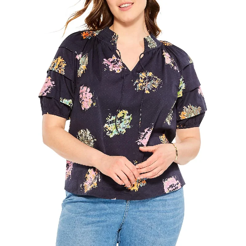 Nic + Zoe Womens Plus Bright Spot Woven Floral Blouse