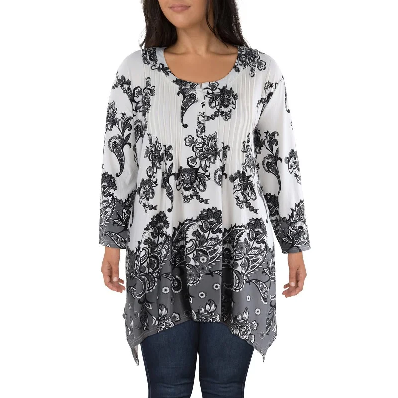 White Mark Womens Plus Floral Print Casual Blouse