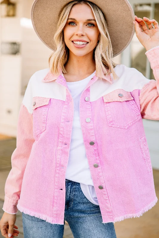 With Ease Pink Colorblock Denim Jacket