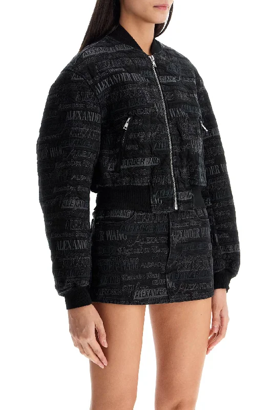 Alexander Wang Denim Bomber Jacket With Embroidered Lettering