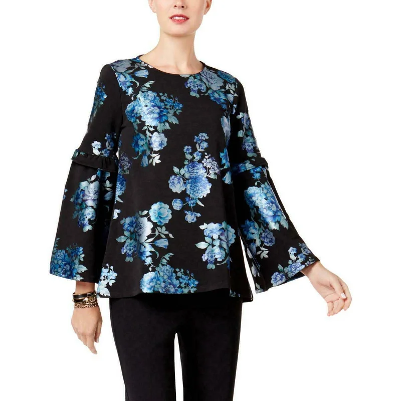 ALFANI, Ladies Black, Blue, & Teal Long Sleeve Garden Blouse