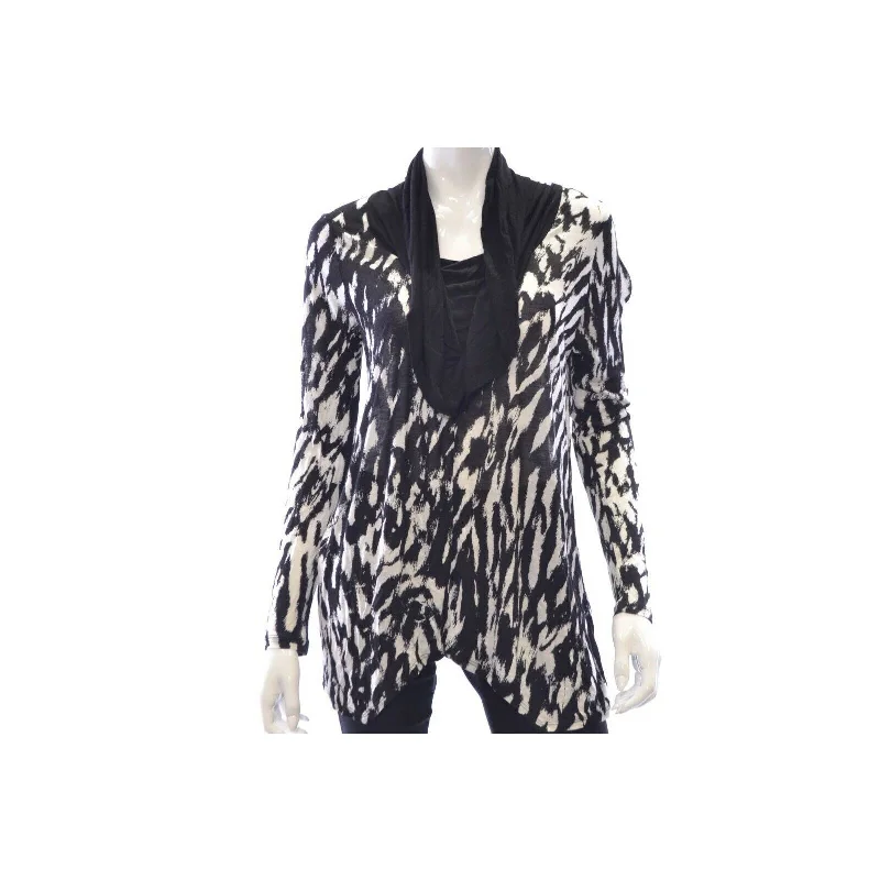 KENSIE Long Sleeve Cowl Neck, Black & White Zebra Print Top