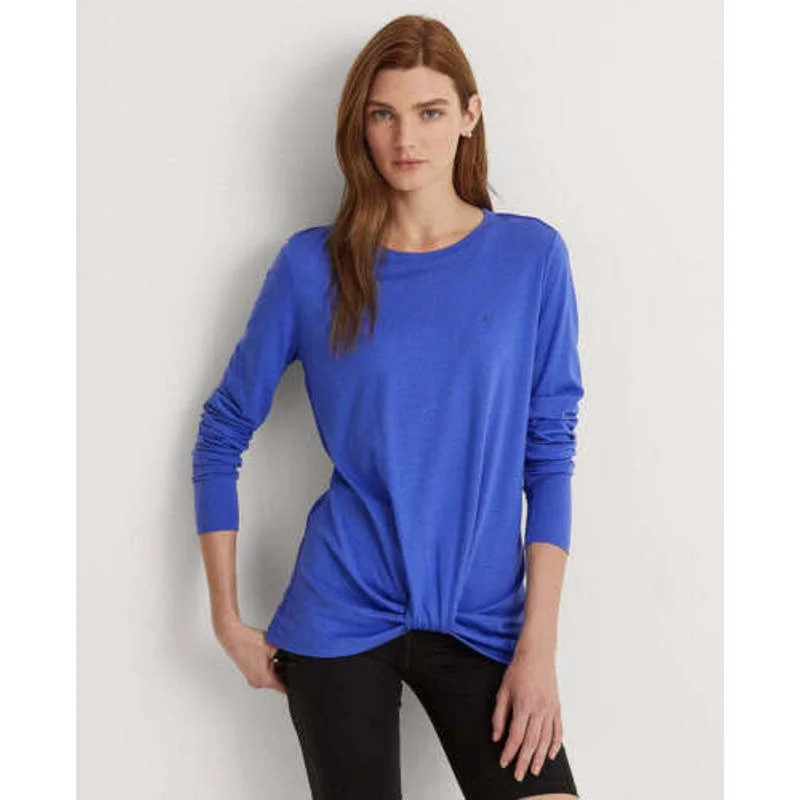 Lauren Ralph Lauren Women's Long Sleeve Pampelonne Blue Twist Front Blouse