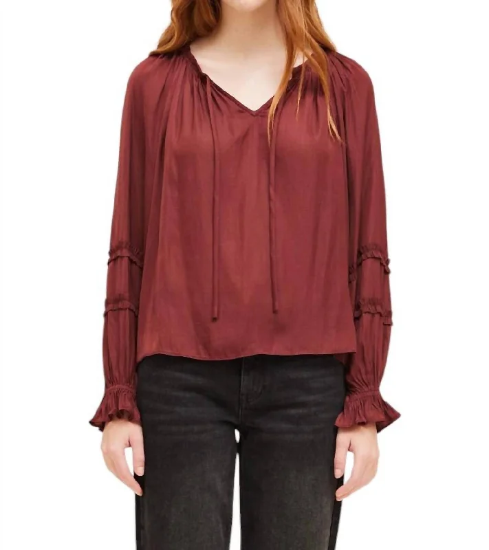 Ruffle Long Sleeve Blouse In Vino