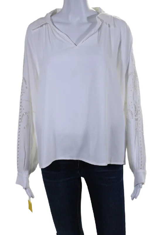 Suncoo Womens White Collar Eyelet Cut Out Long Sleeve Blouse Top