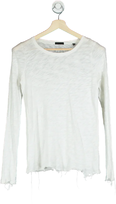 ATM White Long Sleeve Distressed Hem Top UK XS