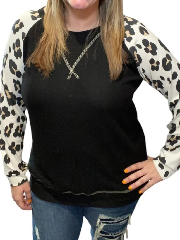 Fleece Animal Print Long Sleeve Tee In Ivory/black