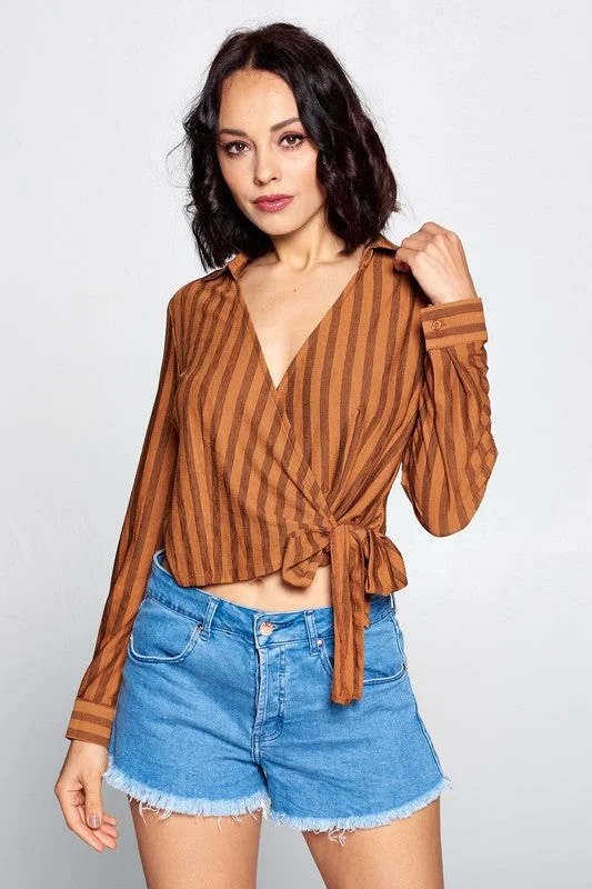 Frida, Long sleeve striped top with front tie