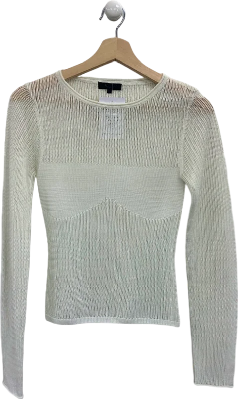 h:ours White Ribbed Long Sleeve Top UK S