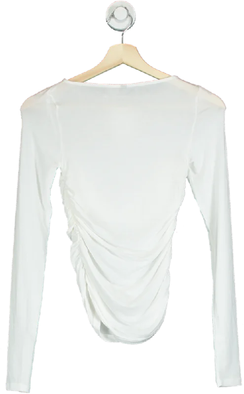 H&M White Long Sleeve Top with Twist Detail UK XS