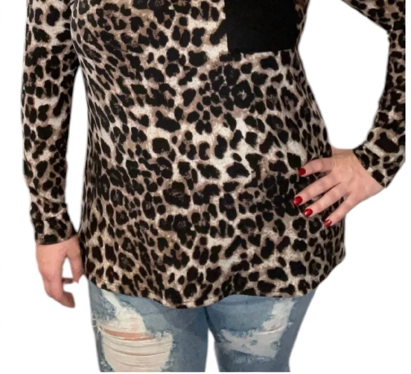 Leopard Pocket Long Sleeve Tee In Black