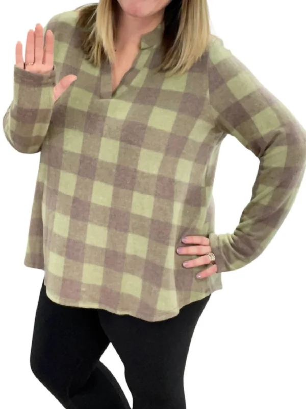 Long Sleeve With Thumbholes Gabby Tee In Olive/brown