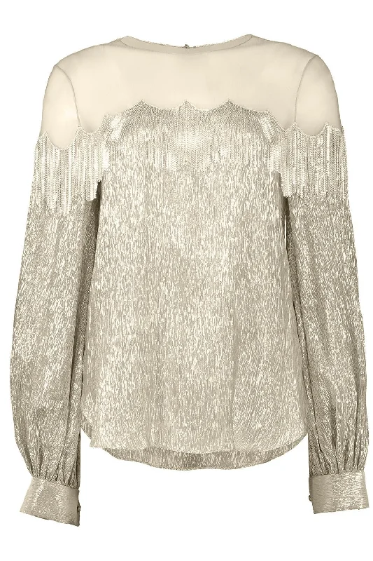 Long Sleeve Chain Fringe Embellished Blouse