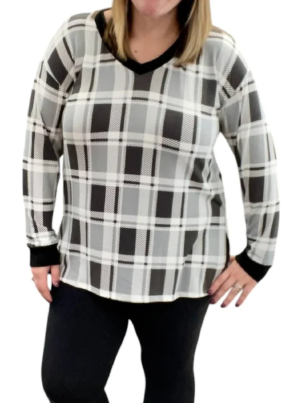 Plaid Long Sleeve Tee In Charcoal