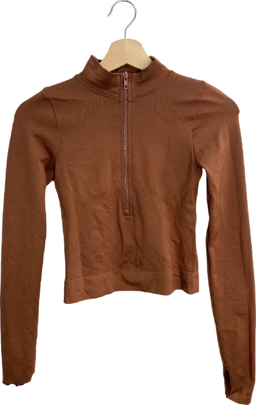 PrettyLittleThing Brown Half Zip Long Sleeve Top UK XS