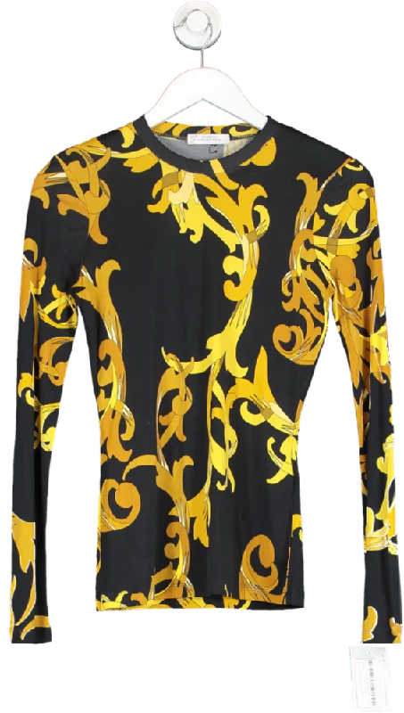 Versace Black Couture Collection Long Sleeve Printed Top UK XS