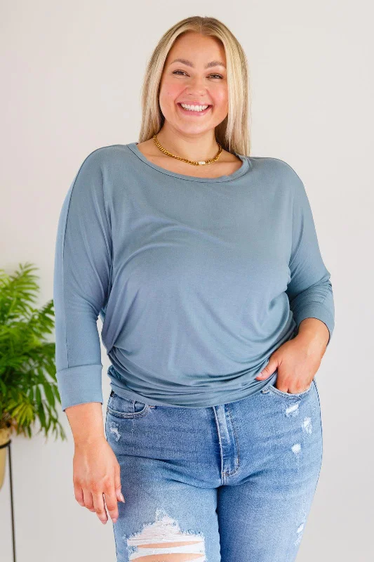 Hazel Blues® | Daytime Boat Neck Top in Blue Gray