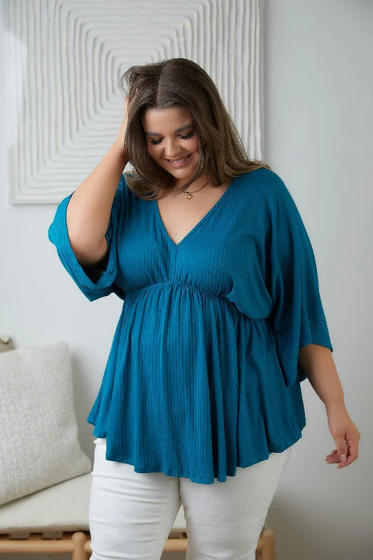 Hazel Blues® |  Storied Moments Draped Peplum Top in Teal