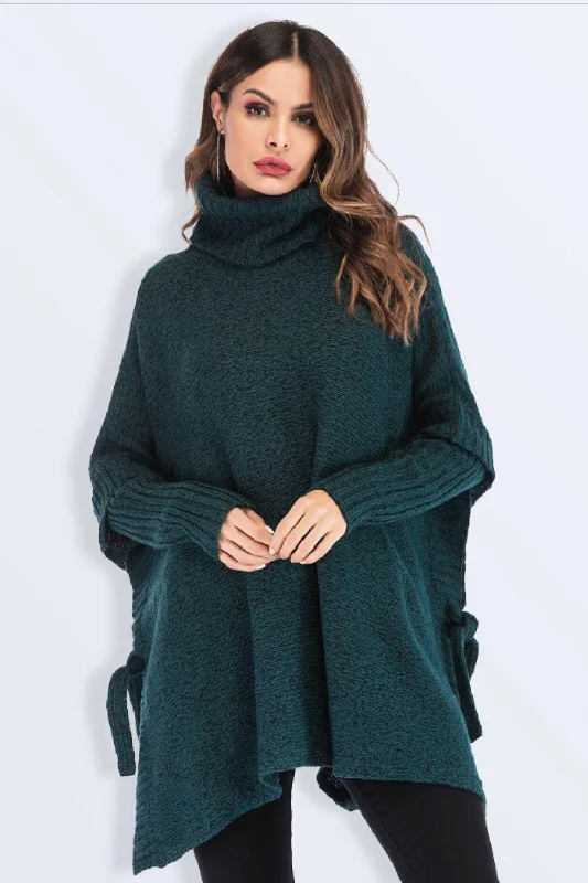 Hazel Blues® | Tied Turtleneck Asymmetrical Hem Sweater